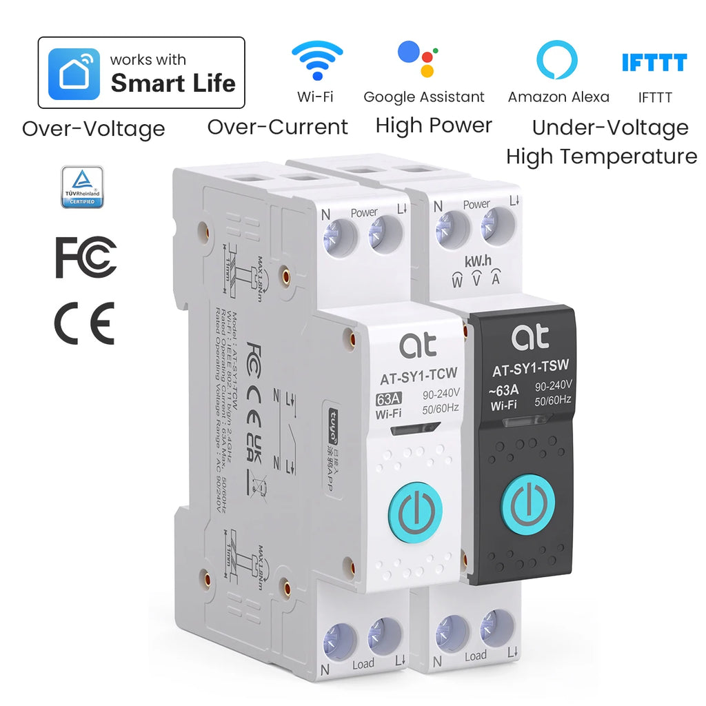 Tuya WiFi Smart Circuit Breaker 1P+N 63A - Remote Control, Energy Monitoring & Voice Assistant