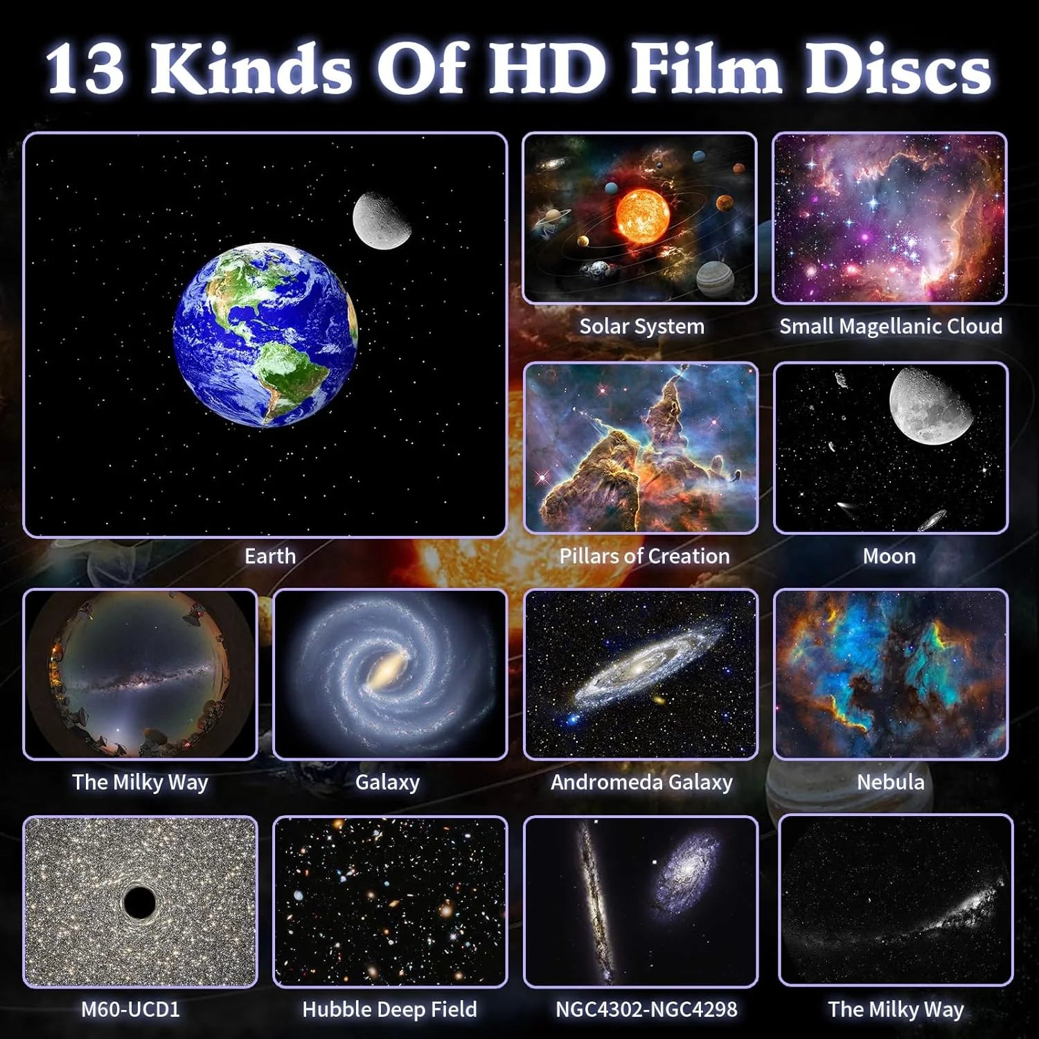 HD Galaxy Star Projector Night Light for Kids & Adults - 13 Films, 360° Rotation