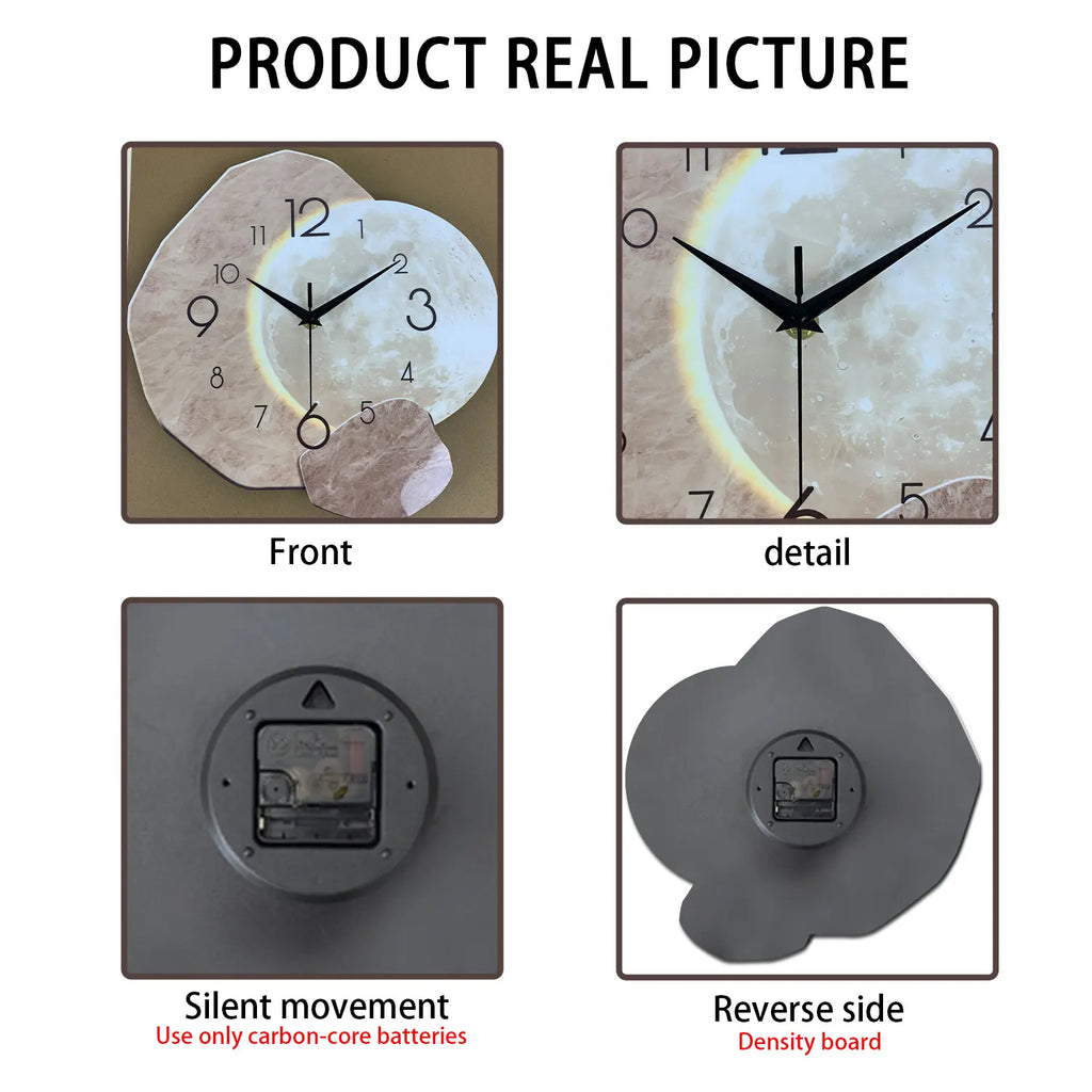 Modern Silent Moon Design Wooden Wall Clock - Quartz Movement