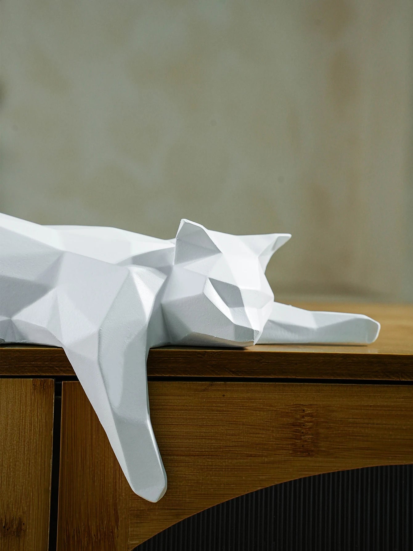 Geometric White & Black Cat Statue | Modern Room Decor