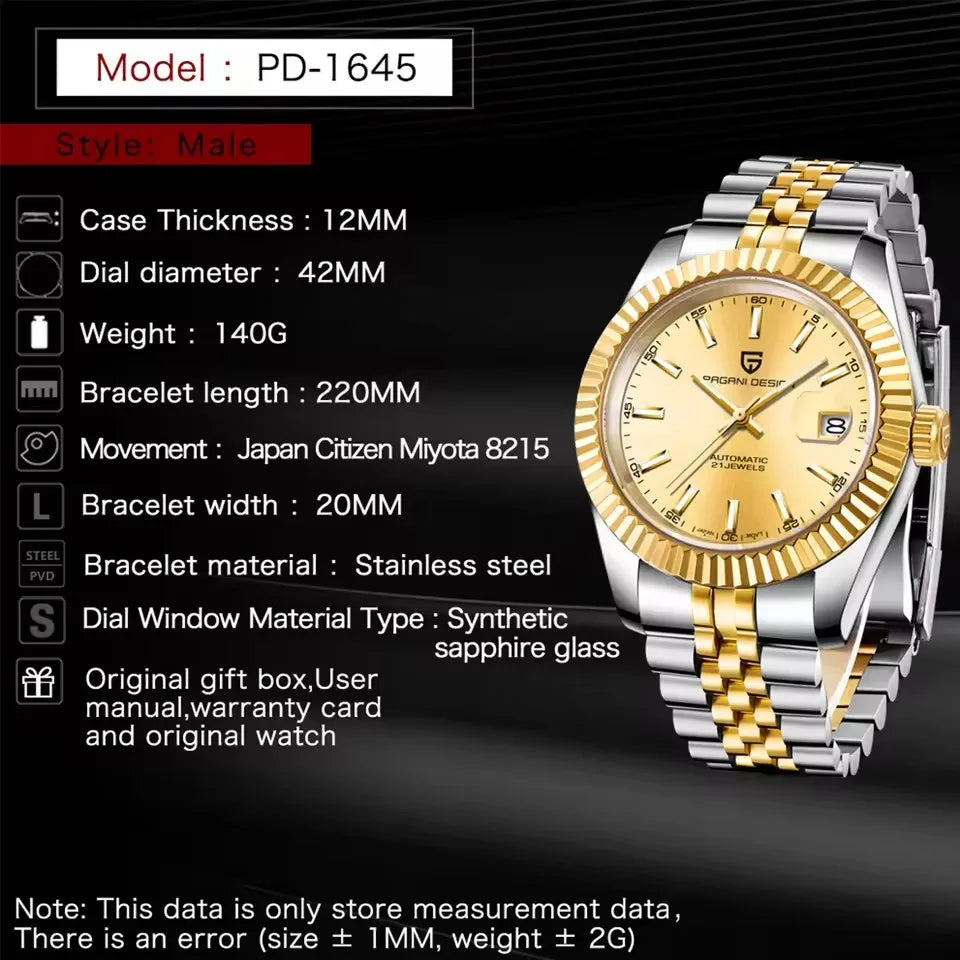PAGANI DESIGN 2026 DateJust Luxury Men's Mechanical Watch PD-1645