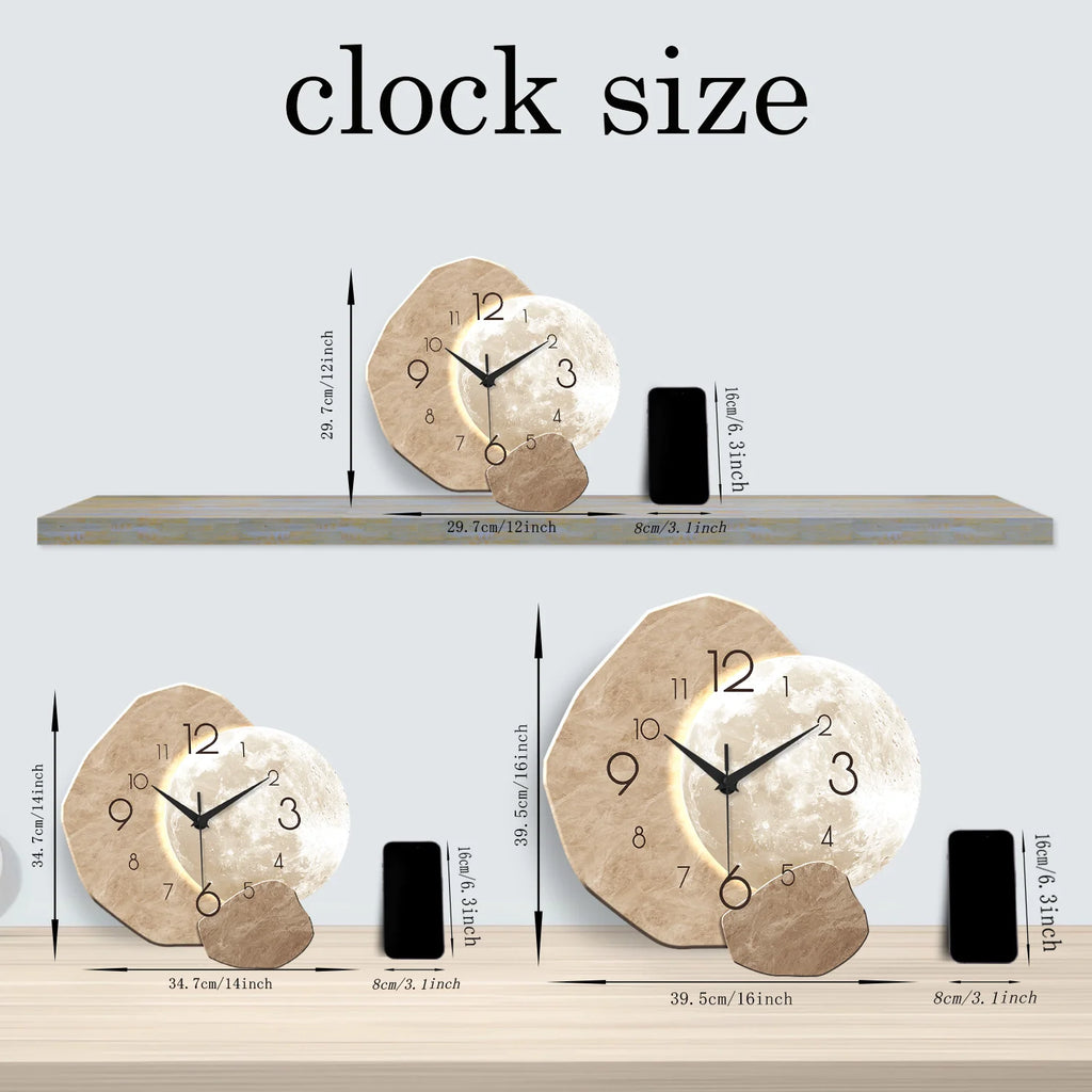 Modern Silent Moon Wall Clock - Quartz Wood Decor