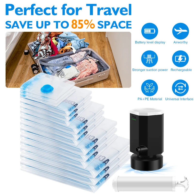 Cordless Electric Vacuum Pump for Travel & Home Storage | Rechargeable Air Compressor