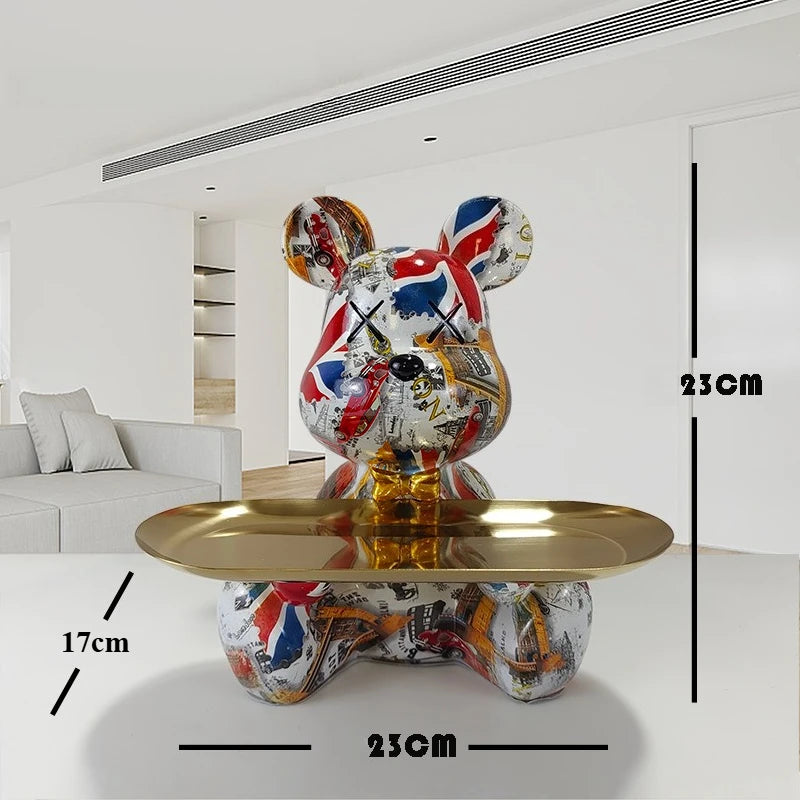 Trendy Graffiti Bear Desk Organizer | Unique Resin Art Decor