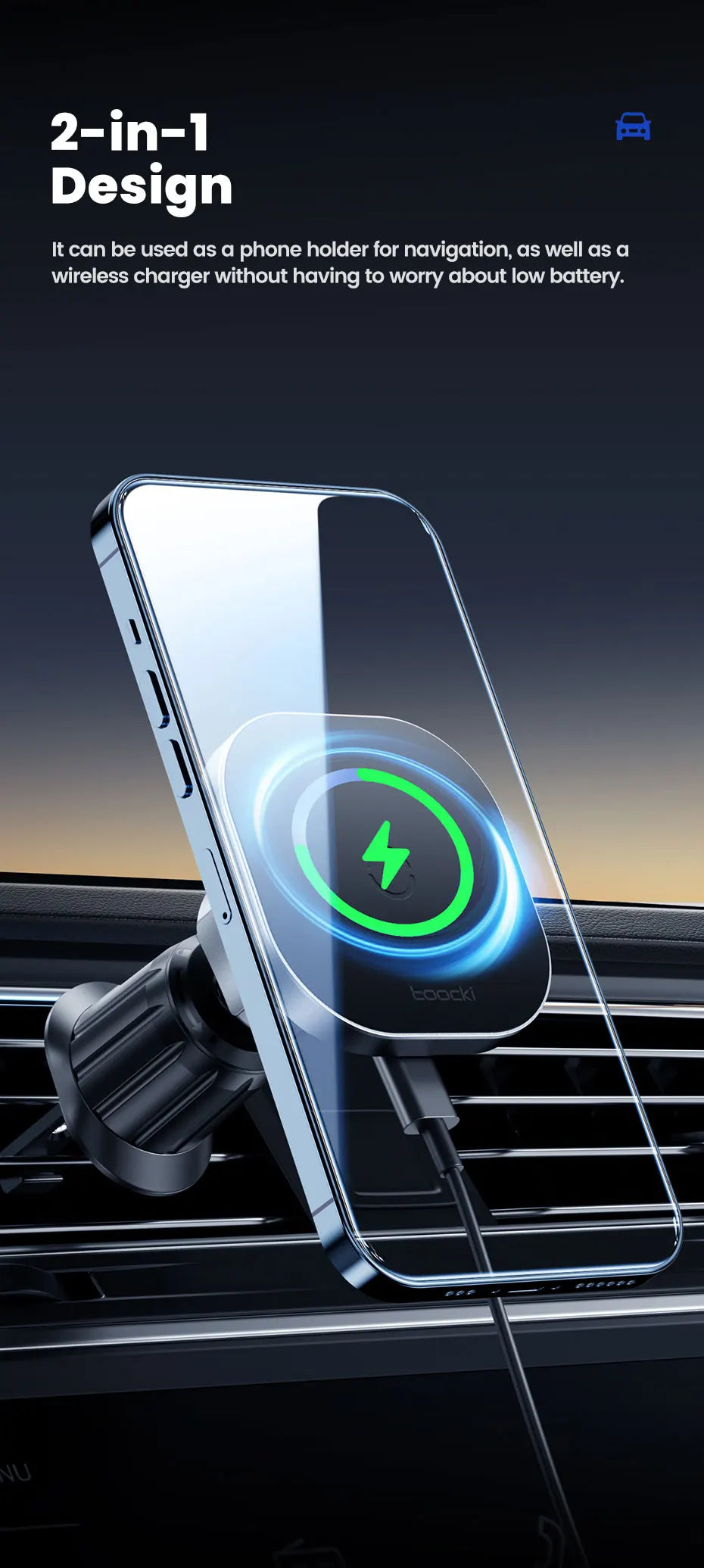 Toocki Magnetic Car Wireless Charger Phone Holder - Air Vent Mount