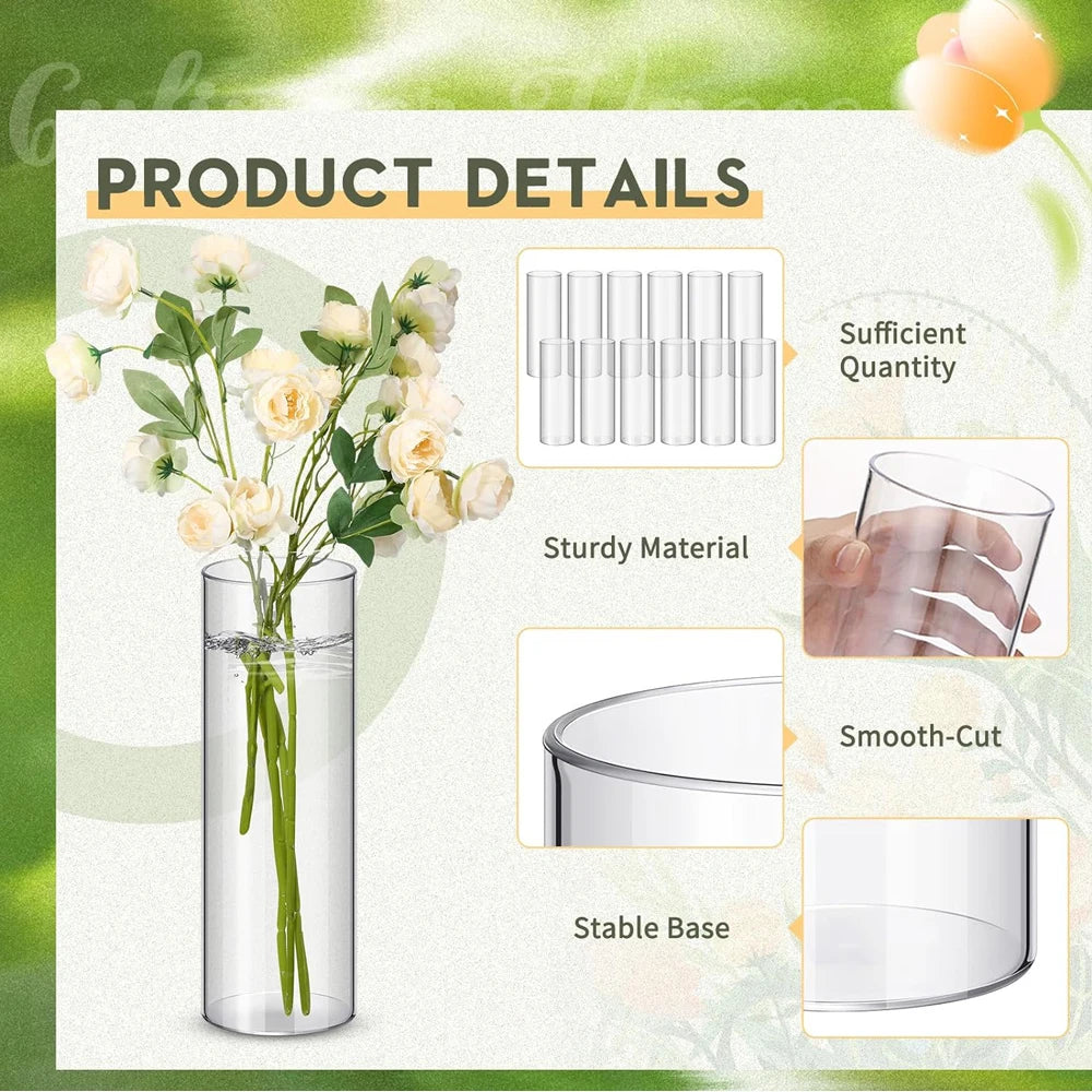 Clear Glass Cylinder Vase & Hurricane Candle Holder Set (4/6/8 Inch) - Home & Wedding Decor