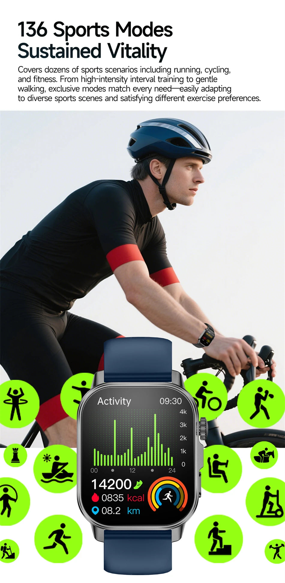 Vabena Men's ECG Smartwatch: Accurate Health Diagnosis with Blood Pressure, Oxygen, Fat, Uric Acid & Temp Monitoring