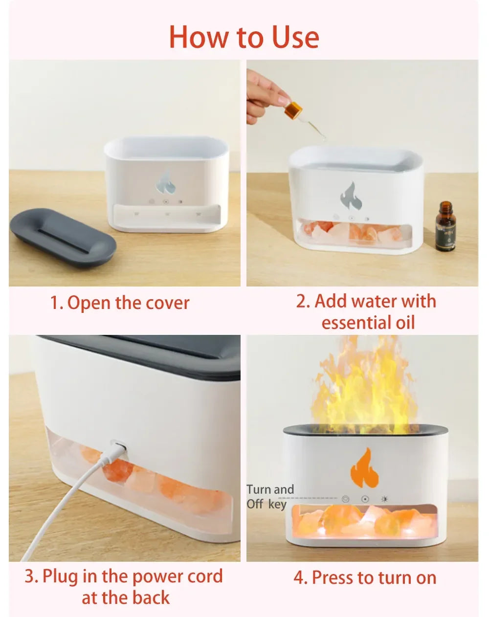 7-Color Flame Volcano Diffuser & Humidifier | Crystal Salt Lamp Fire Effect