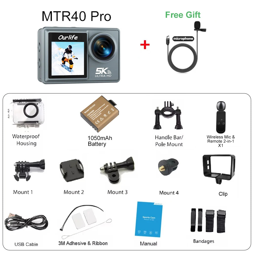 Ourlife MTR40 5K Action Camera with 2" IPS Touch Screen | Capture Adventures