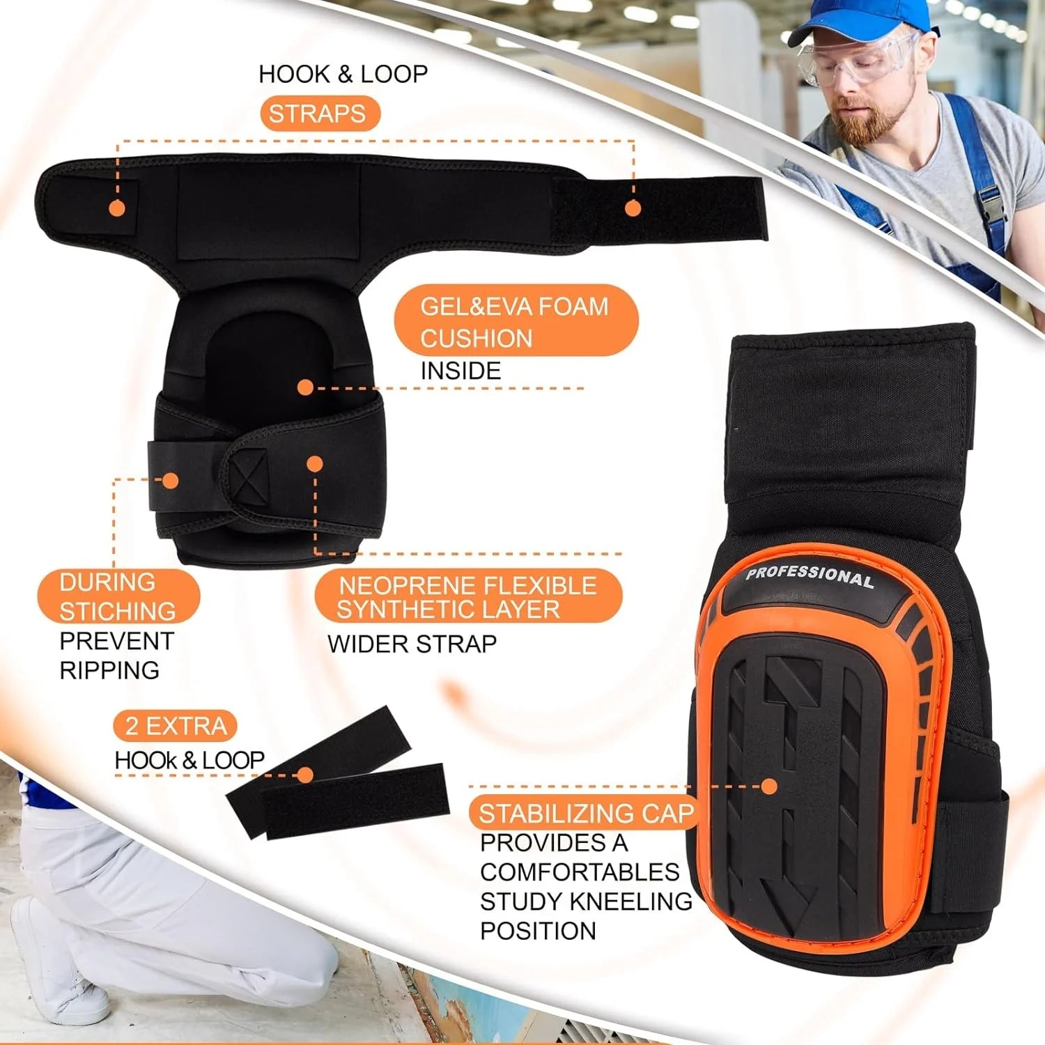 Heavy-Duty Work Knee Pads - Gel Cushion & Anti-Slip Straps