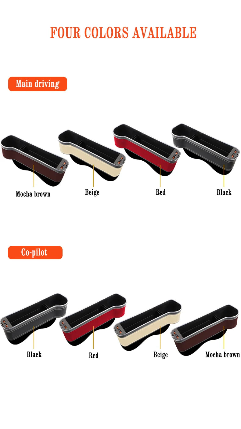 Car Seat Gap Filler Organizer with LED Light & Dual USB Charger - Cup Holder & Storage