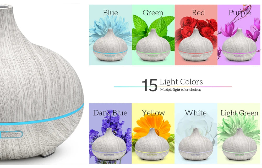 Wood Grain Aromatherapy Diffuser with Remote - Essential Oil Mist