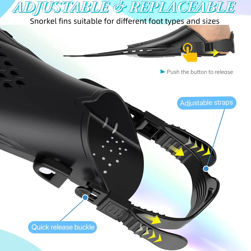 Snorkel Fins Adjustable Open Heel Travel Size Silicone Flippers
