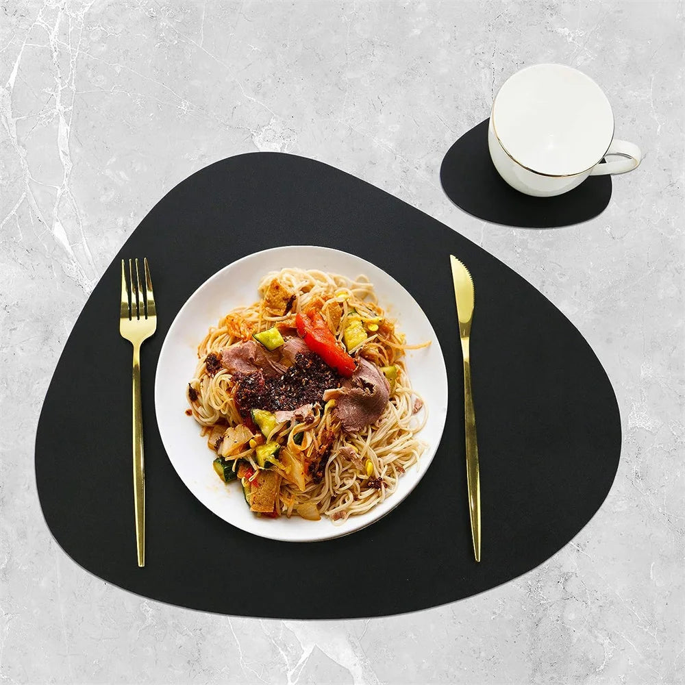 Modern Irregular PU Leather Placemats - Waterproof & Reversible Dining Table Mats