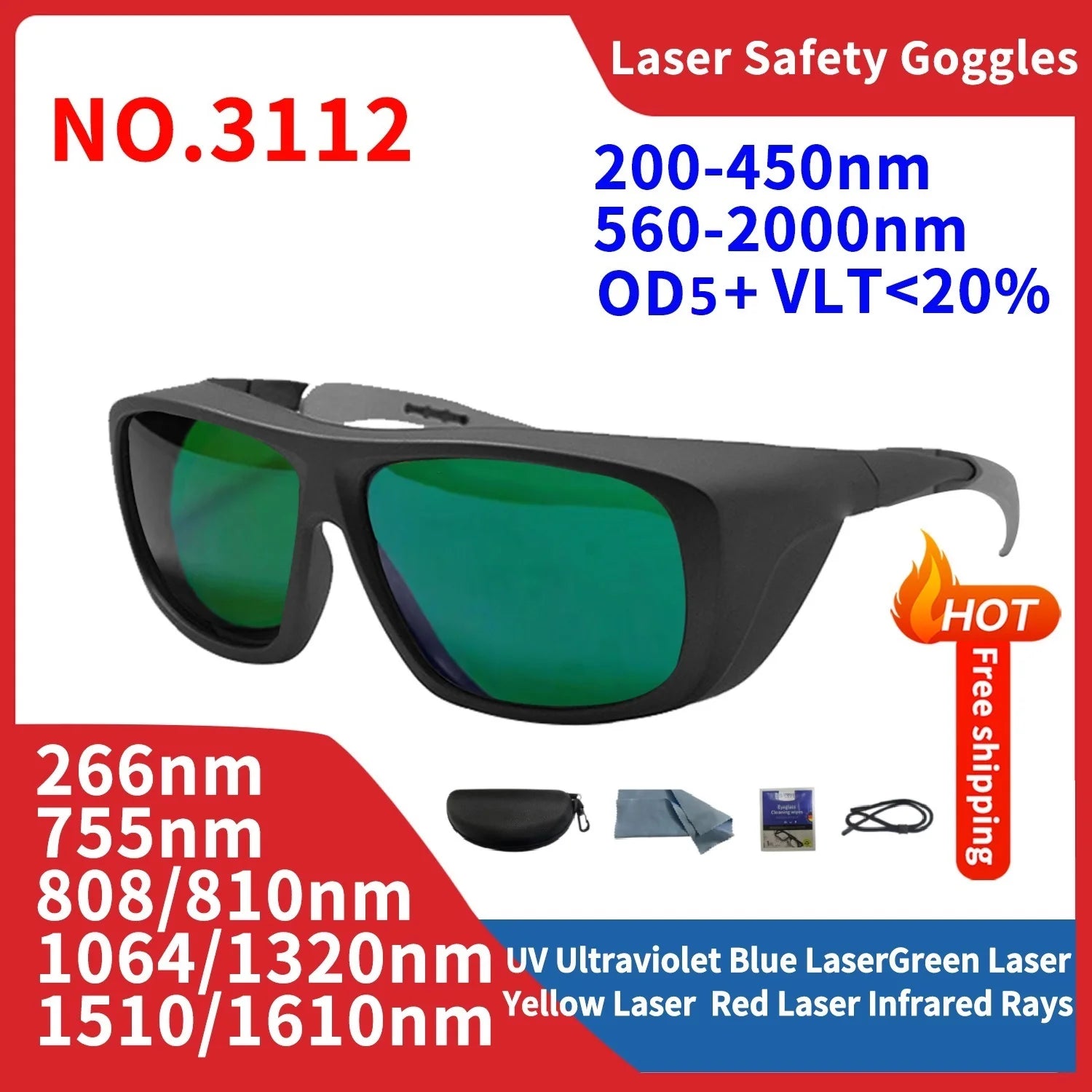 Laser Safety Glasses - UV, IR, IPL, FPV Eye Protection 1064nm, 532nm
