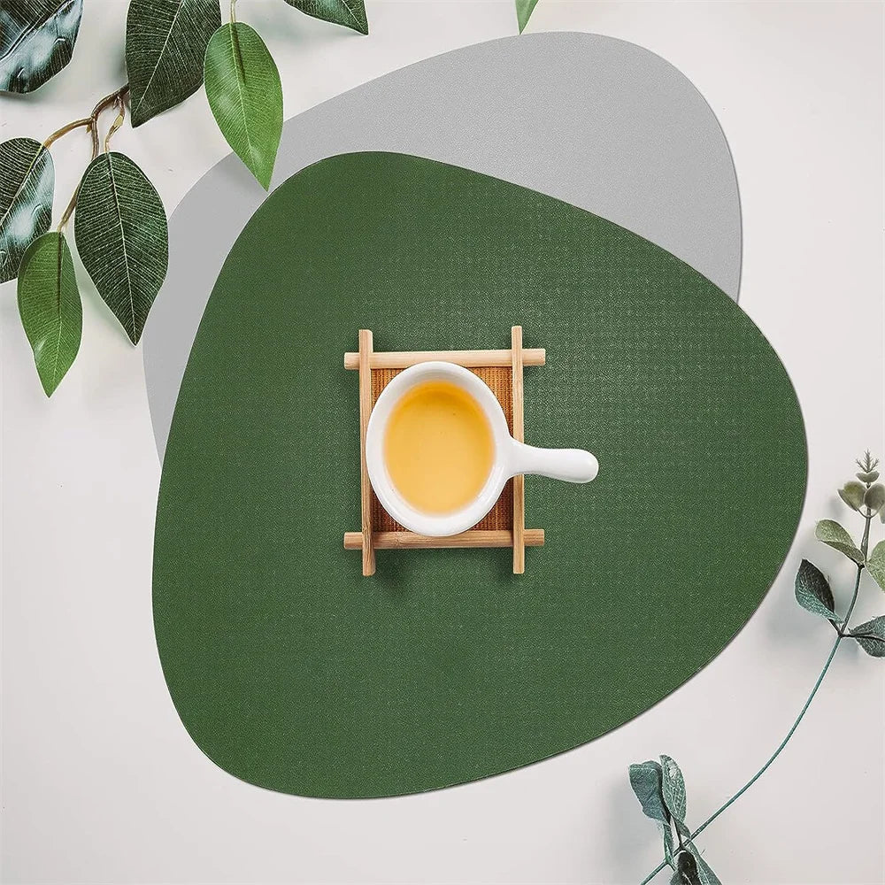 Modern Irregular PU Leather Placemats - Waterproof & Reversible Dining Table Mats