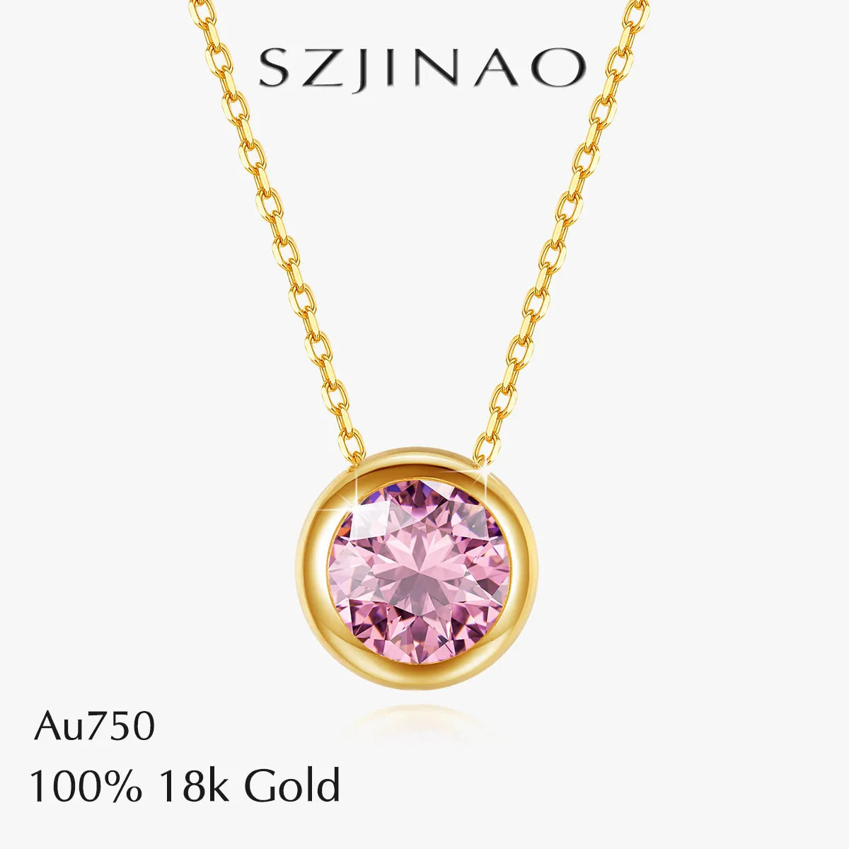 18k Gold Pink Moissanite & Diamond Pendant Necklace