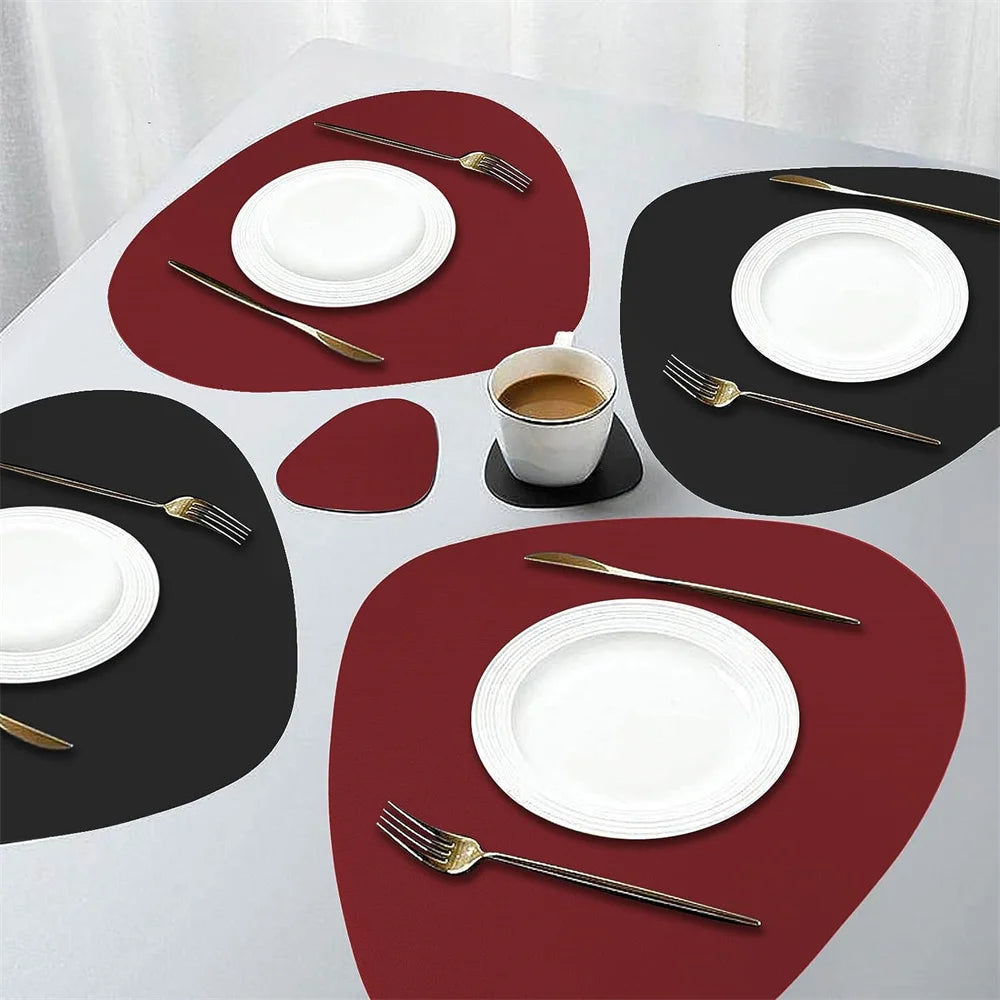 Irregular PU Leather Placemats Set - Oil-Proof & Waterproof Table Mats