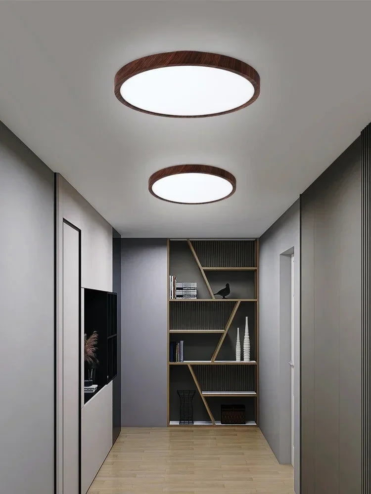 Modern Circular LED Ceiling Light - Ultrathin Wood Grain Walnut Decorative