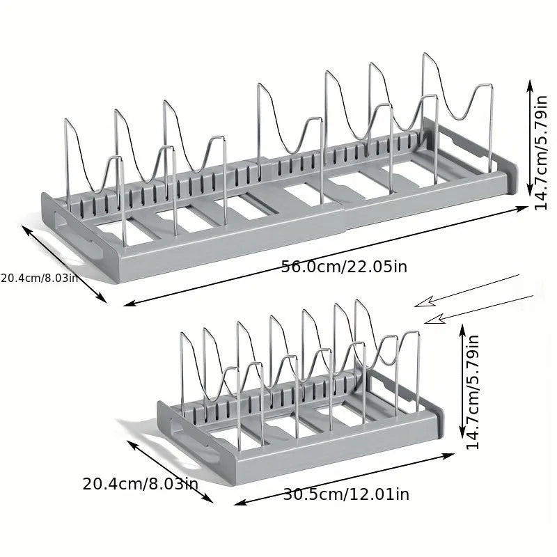Expandable Pot & Pan Organizer Rack - Adjustable Kitchen Cabinet Storage Solution