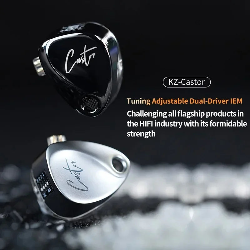 KZ Castor 2DD Dynamic In-Ear Earphones - High-End Tunable HiFi Bass Monitor Headphones