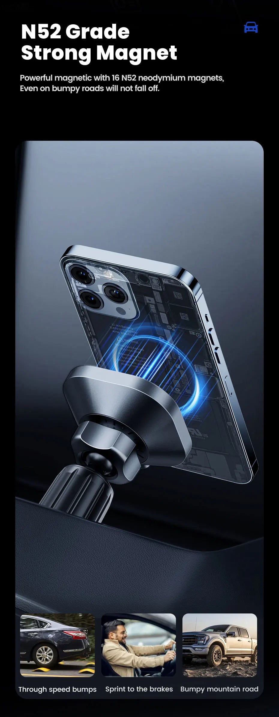 Toocki Magnetic Car Wireless Charger Phone Holder - Air Vent Mount