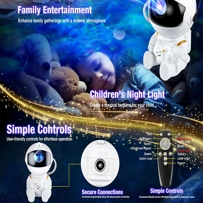 Astronaut Galaxy Projector Night Light - Stars Lamp for Kids Bedroom Decor