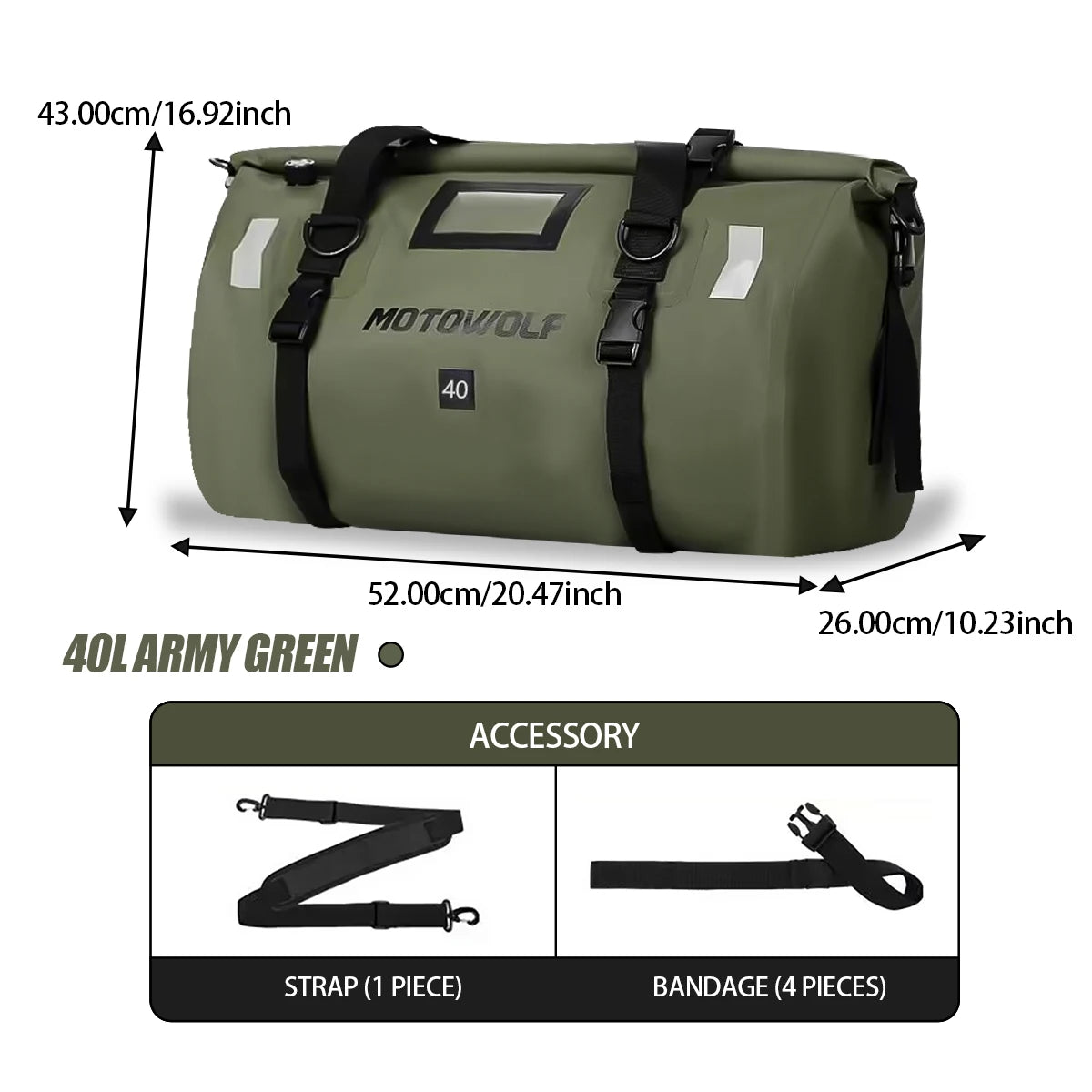 Waterproof Motorcycle Tail Bag | Dry Roll Luggage | 20L, 40L, 66L