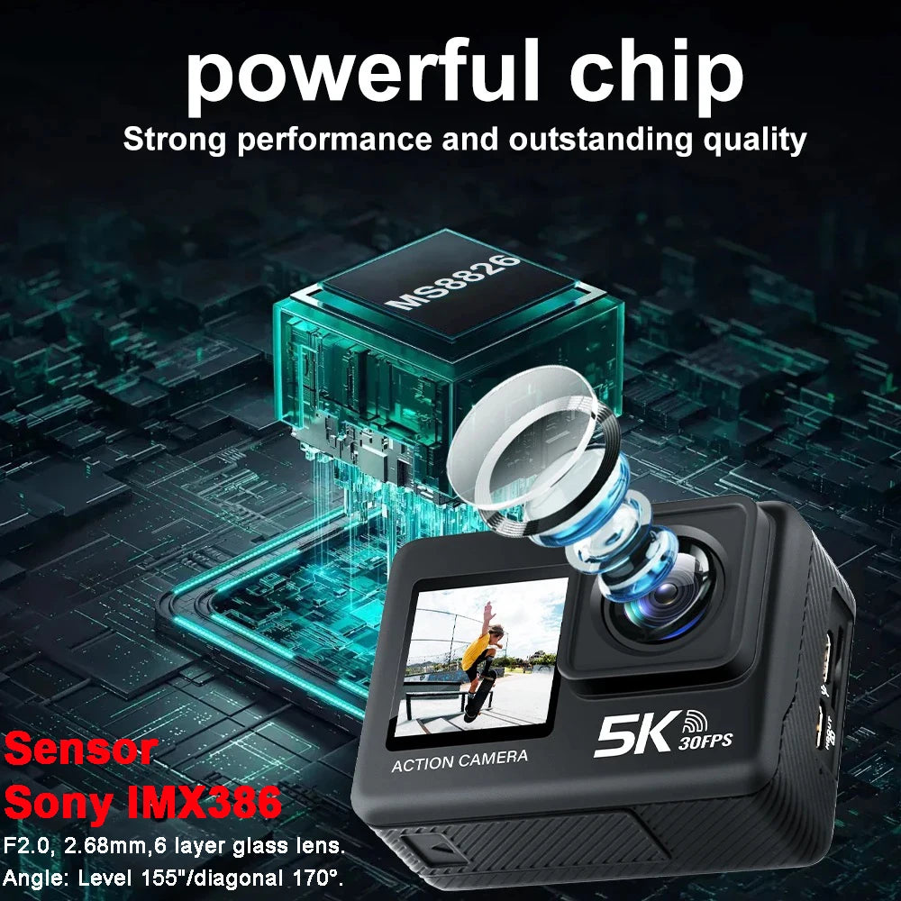 Sony IMX576 5K 4K 60FPS Waterproof 48MP Wi-Fi Action Camera for Adventure