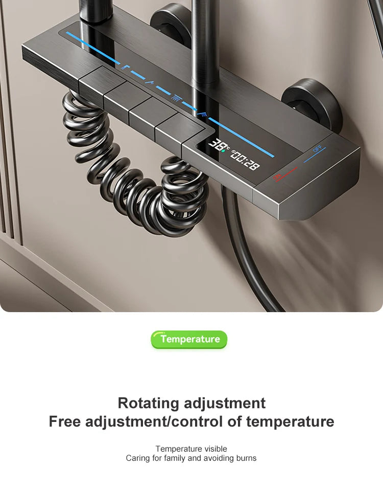 Vabena Grey Piano Button Digital Display Rain Shower System with Ambient Light