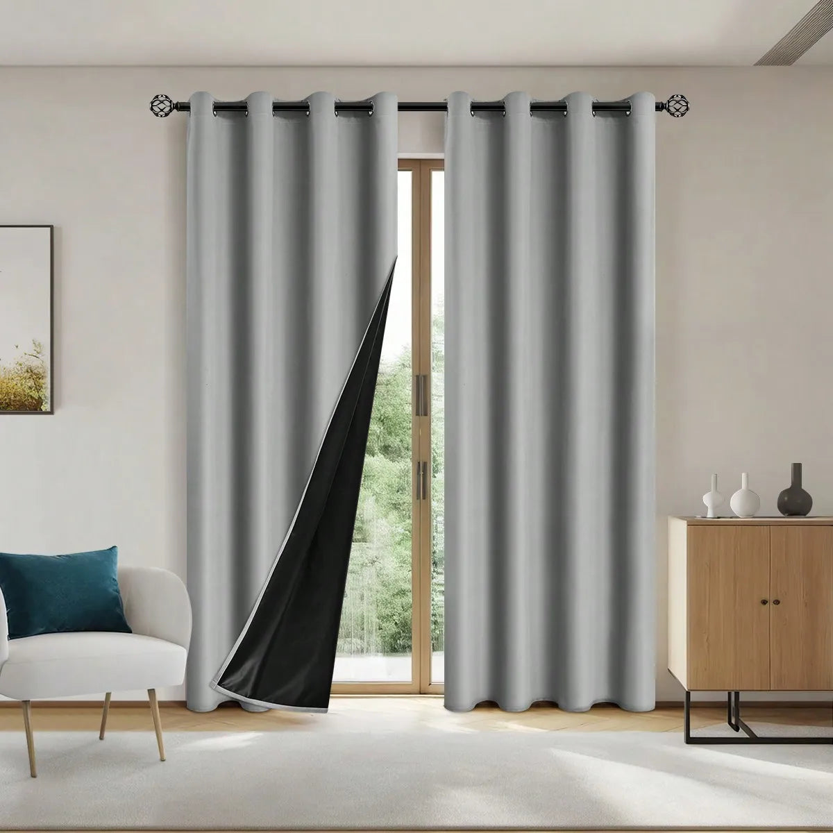 1panel Solid 100% Blackout Curtains with Grommets - Total Privacy Drapes