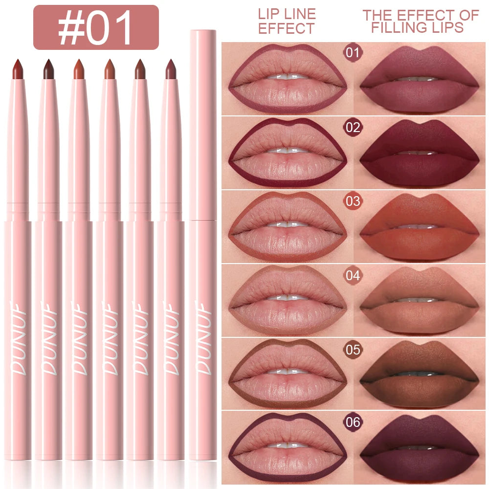 6pcs Long-Lasting Waterproof Lip Liner Pen & Gloss Set - Beauty Makeup