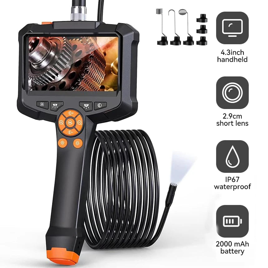 4.3" Dual Lens 1080P HD Industrial Endoscope Camera | Waterproof Car & Sewer Borescope with LED