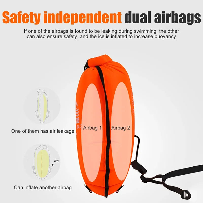 20L Inflatable Open Water Swim Buoy Tow Bag with Double Airbags – Safety & Storage