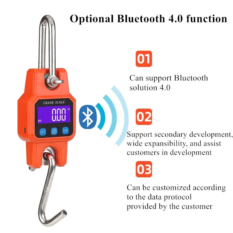 Heavy Duty 300kg Bluetooth Industrial Crane Scale | Digital Hanging Hook Scale