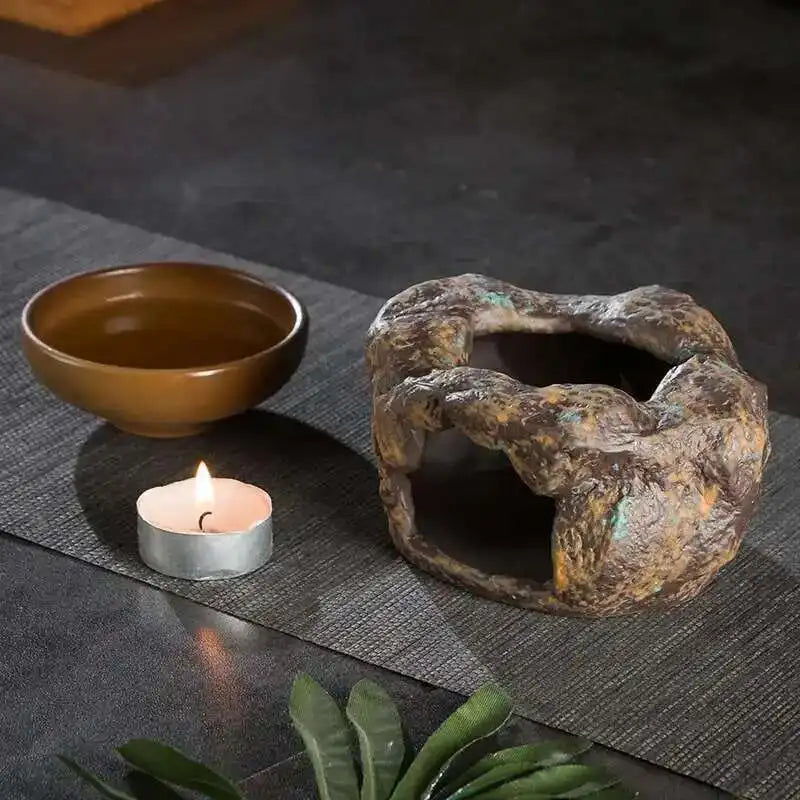 Retro Japanese Stoneware Tea Warmer & Essential Oil Burner - Home Decor