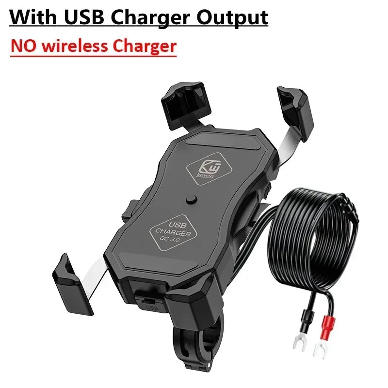 Motorcycle Phone Holder with Fast Wireless & USB Charging | Handlebar & Mirror Mount