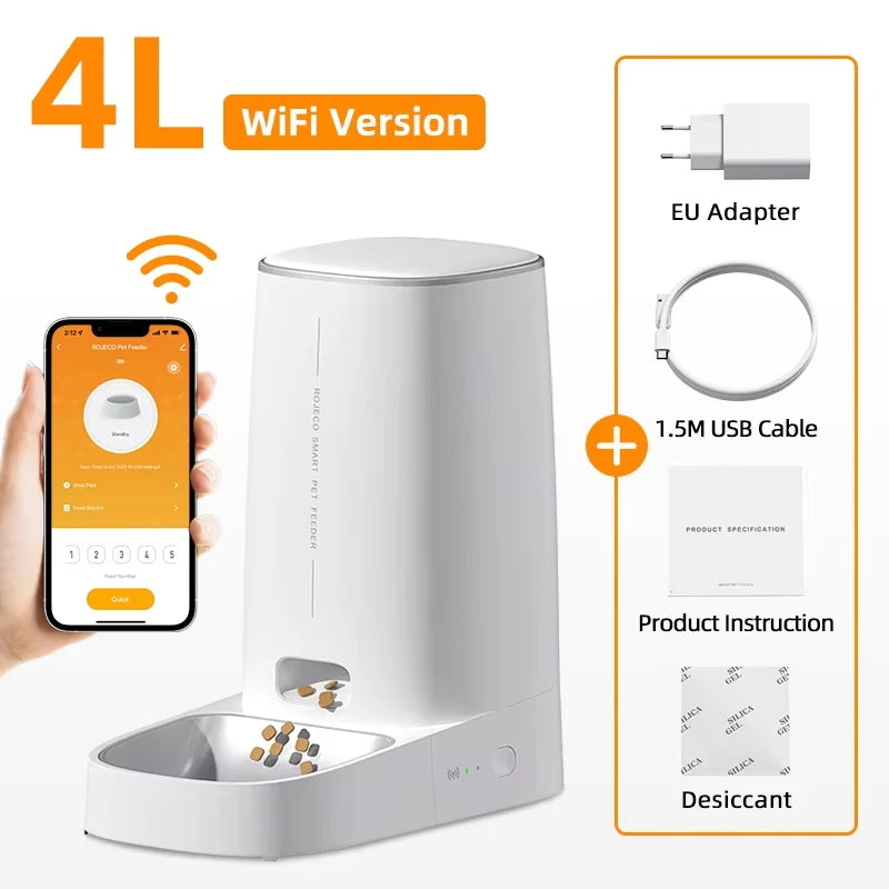 ROJECO Smart WiFi Double Automatic Pet Feeder | Remote Control Kibble Dispenser