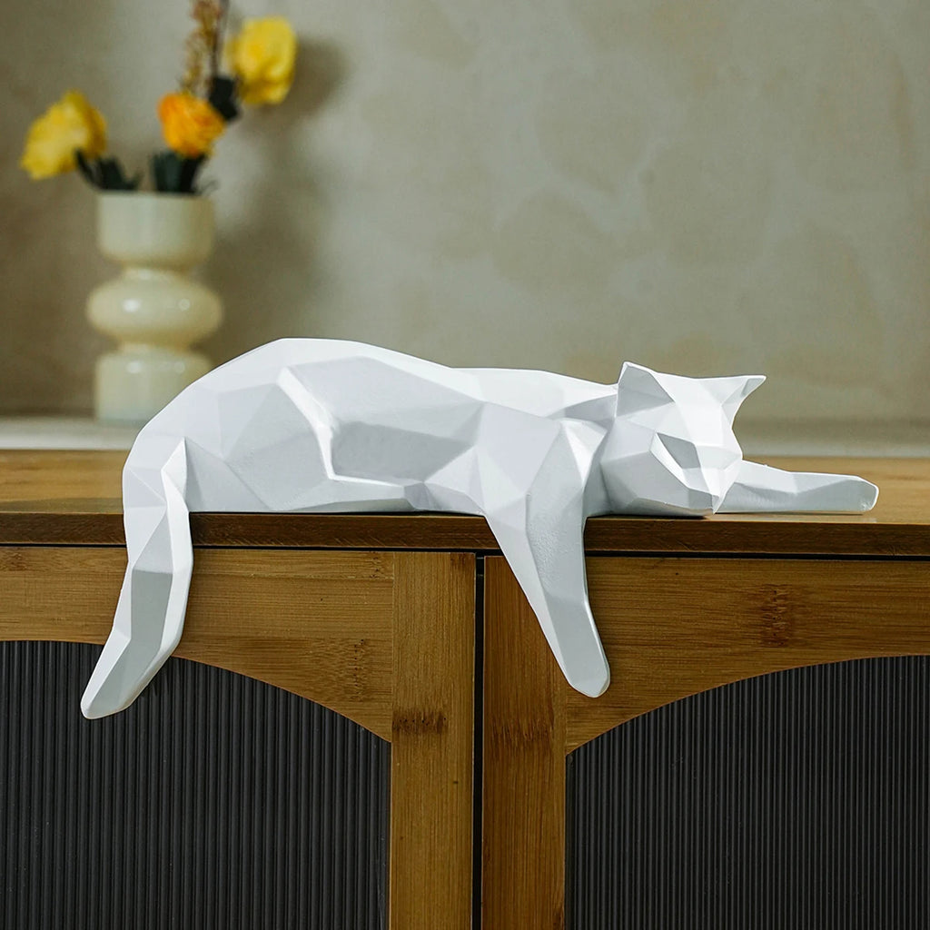 Modern Geometric Cat Statue - White & Black Room Decor Figurine