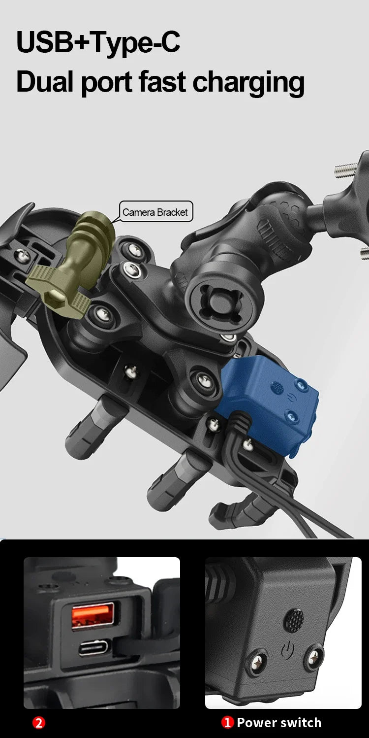 Motorcycle Phone Holder & Fast Charger - Wireless, USB, Type C | Shockproof Bike Mount