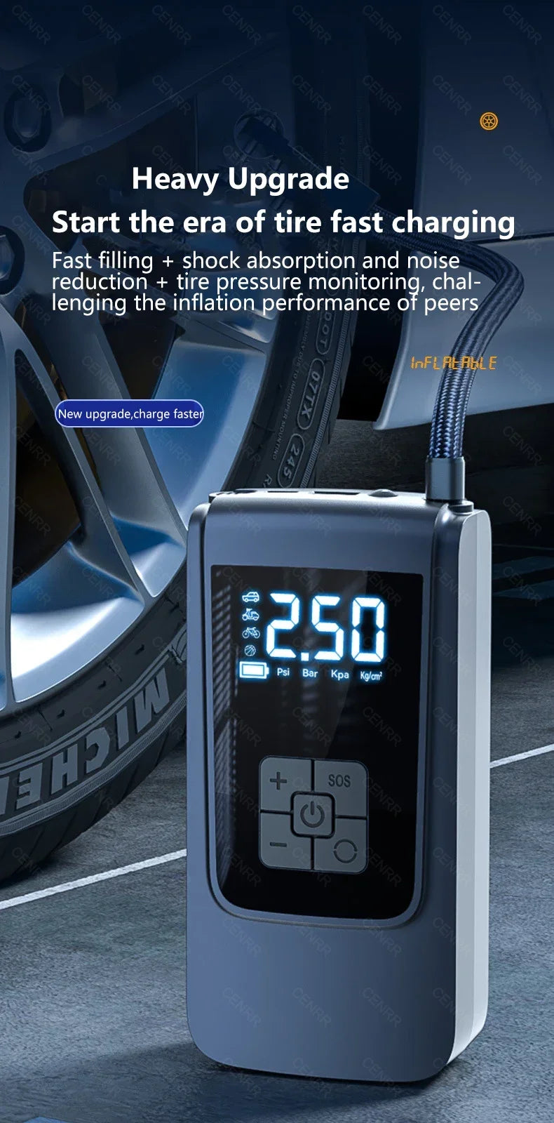 Vabena Wireless Car Tire Inflator & Portable Air Pump with LCD Display