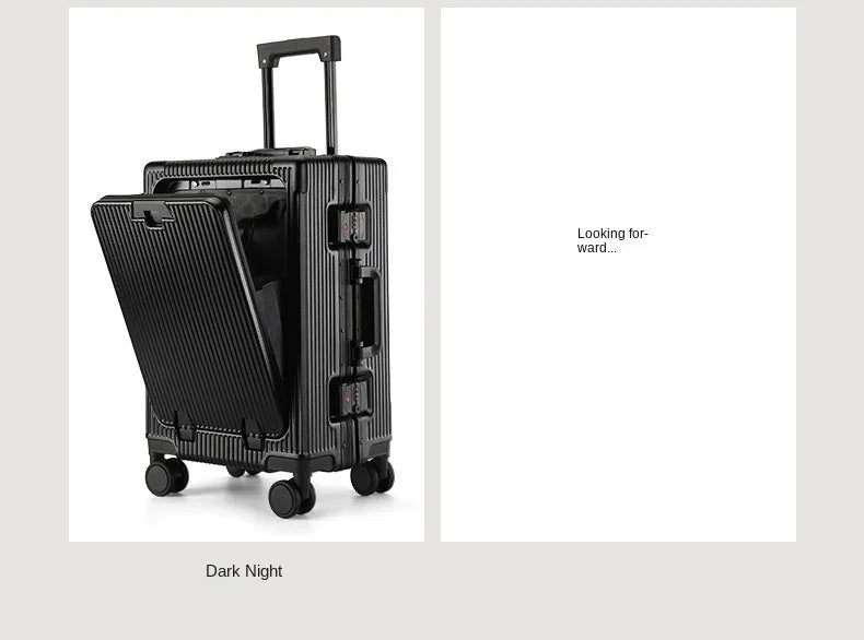 Vabena Front Opening USB Charging Aluminum Carry-on Suitcase