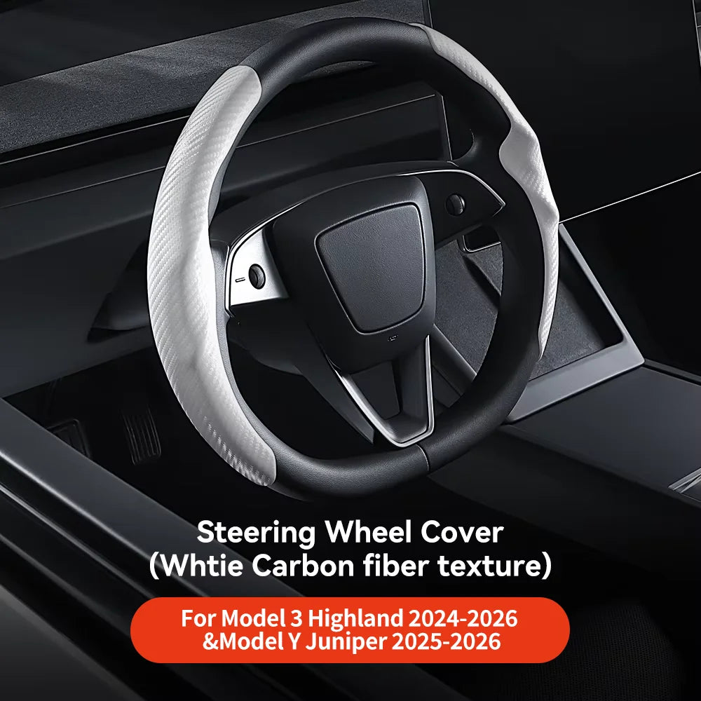Tesla Model 3/Y Highland Juniper Carbon Fiber Steering Wheel Cover