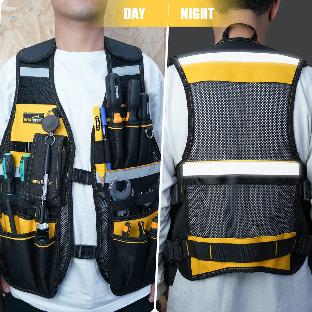 MELOTOUGH Reflective Safety Tool Vest with Removable Phone Holder - High Visibility Workwear
