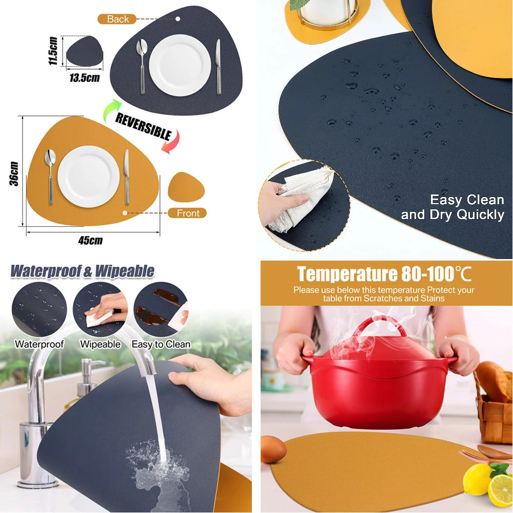 Irregular PU Leather Placemats Set - Oil-Proof & Waterproof Table Mats