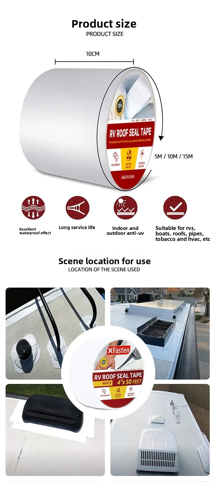 RV Roof Repair Tape - White Waterproof Heavy-Duty Sealant