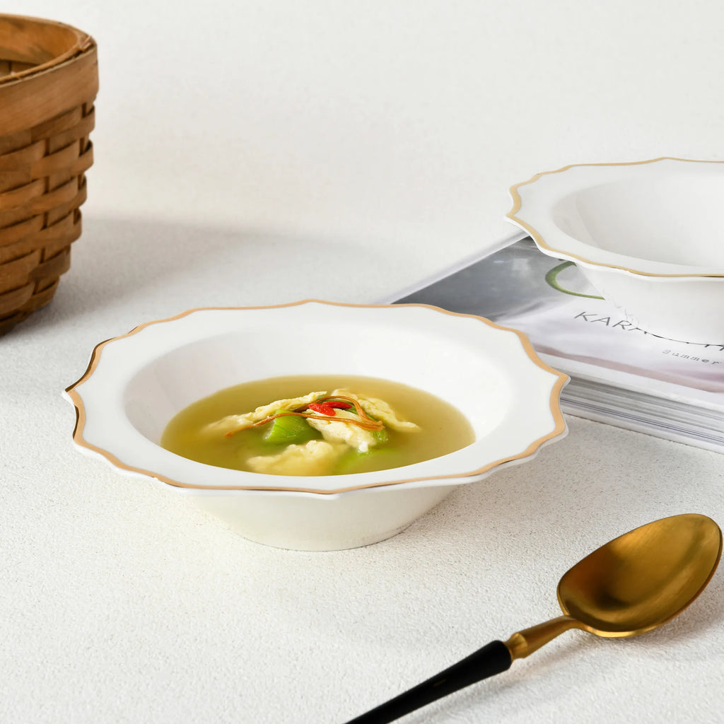 Vabena 62-Piece Bone China Luxury Dinnerware Set with Gold Rim - Elegant Dining