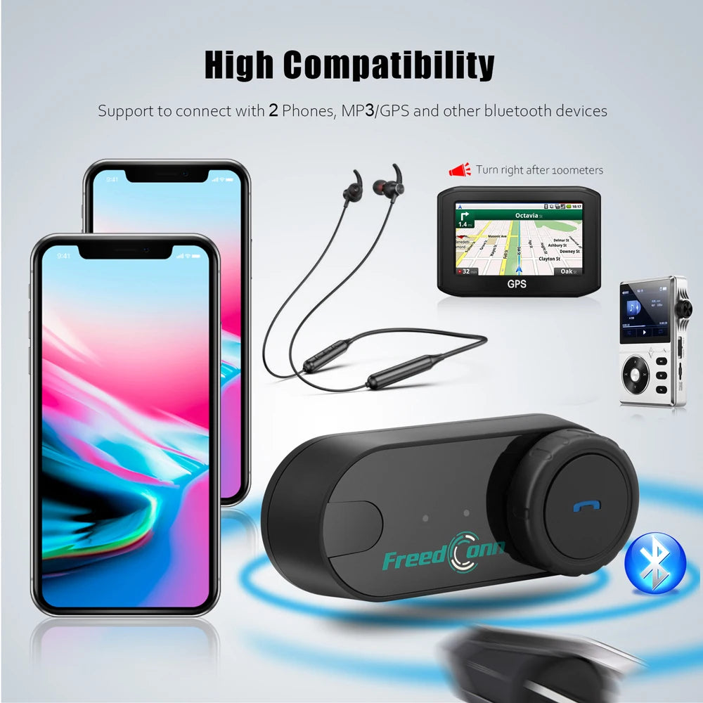 Freedconn T-Com VB Bluetooth Intercom | 6-Rider Motorcycle Headset & FM