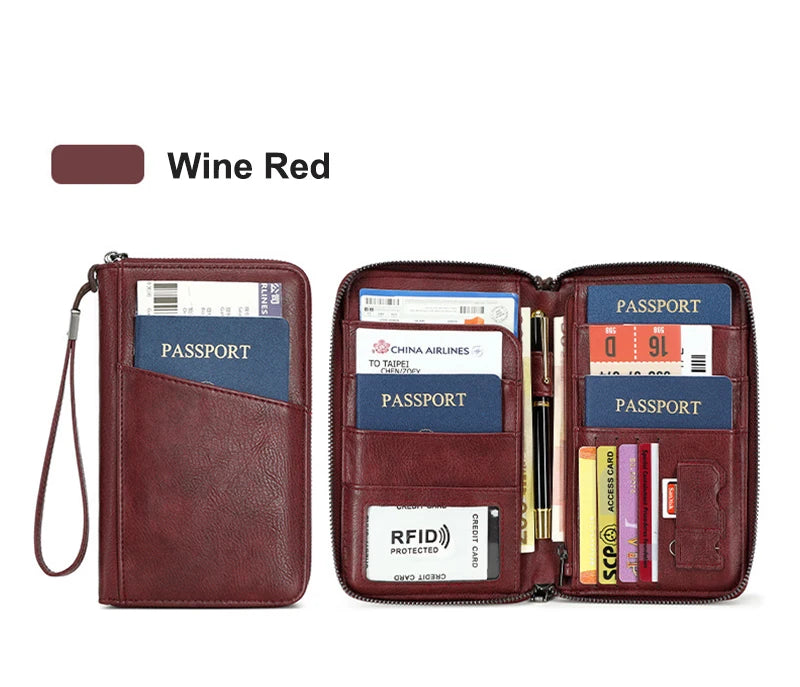 Travel Passport Wallet - RFID Anti-Theft PU Leather Organizer for Men & Women