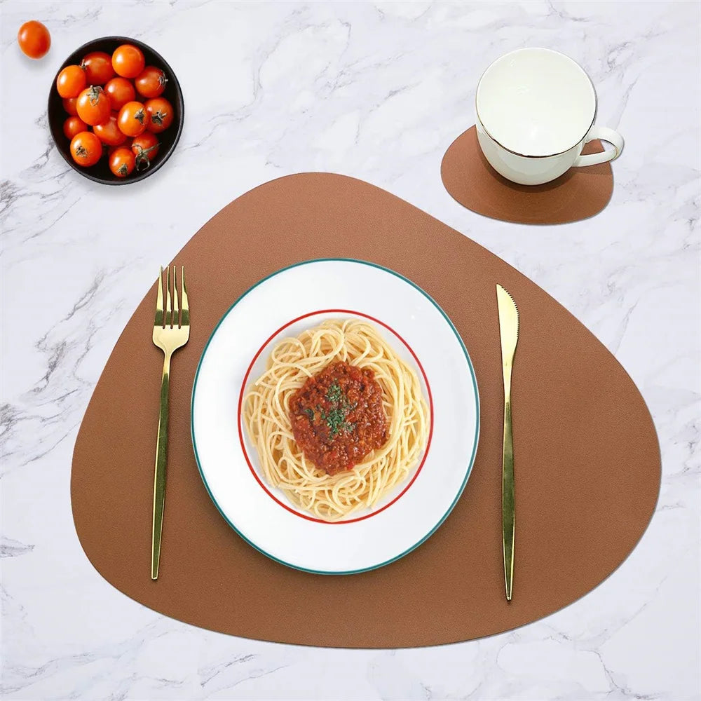 Modern Irregular PU Leather Placemats - Waterproof & Reversible Dining Table Mats